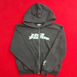 VTG Y2K No Fear Mens Zip Up SMALL Hoodie Faded Black Embroidered Logo Sweatshirt